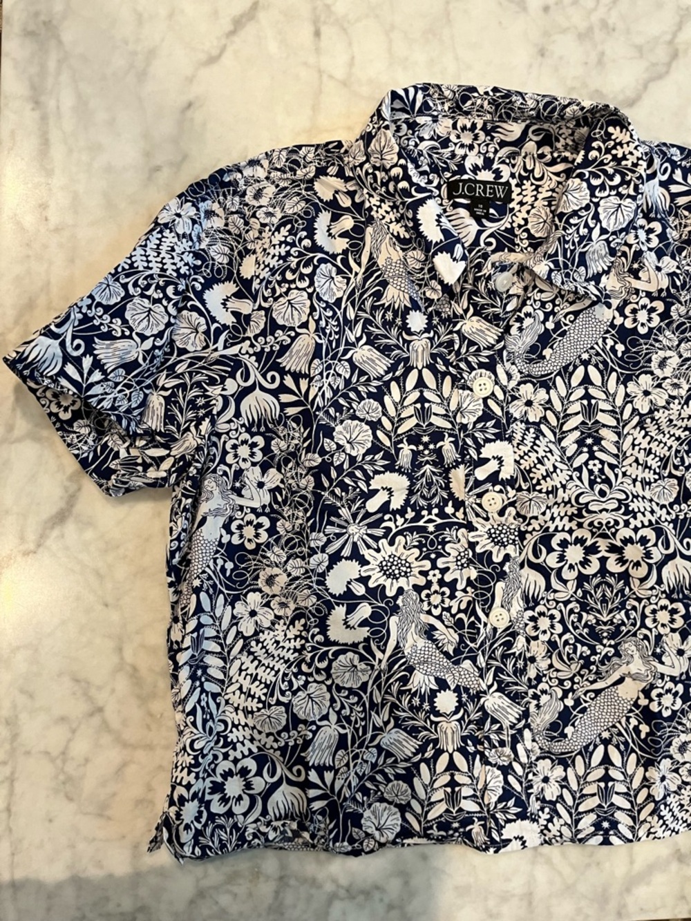 J. Crew Navy & White Short-Sleeve Button-Up Shirt